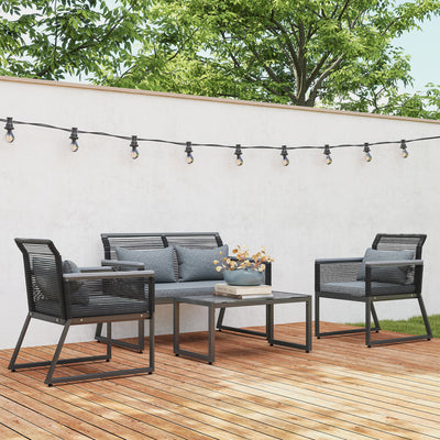 Outsunny 4 Pieces Rattan Garden Furniture Set - Charcoal Grey 