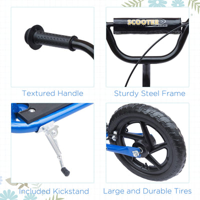 HOMCOM Kids Scooter Kick Scooter with 12" EVA Tyres, Rear Brake, Big Wheels Scooter for 5-12 Years Old, Blue 