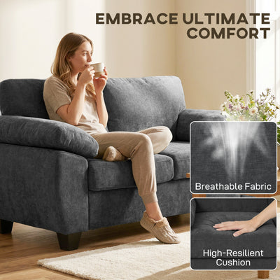 HOMCOM 2 Seater Sofa, 156cm Chenille Loveseat Sofa, Dark Grey 