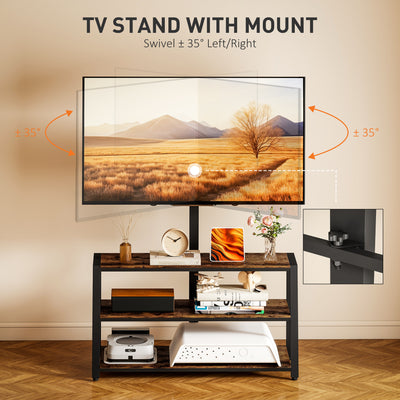 HOMCOM Industrial-Style TV Stand, with 35° Swivel Bracket - Dark Brown 