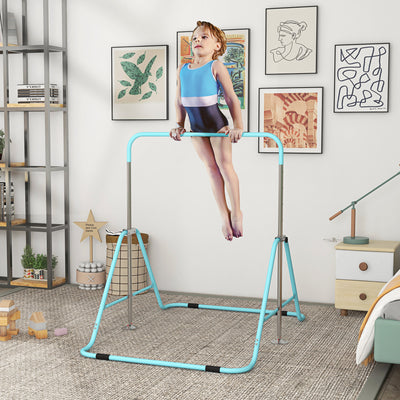 HOMCOM Kids Gymnastic Bar, with Adjustable Height, Foldable Horizontal Bars - Light Blue 