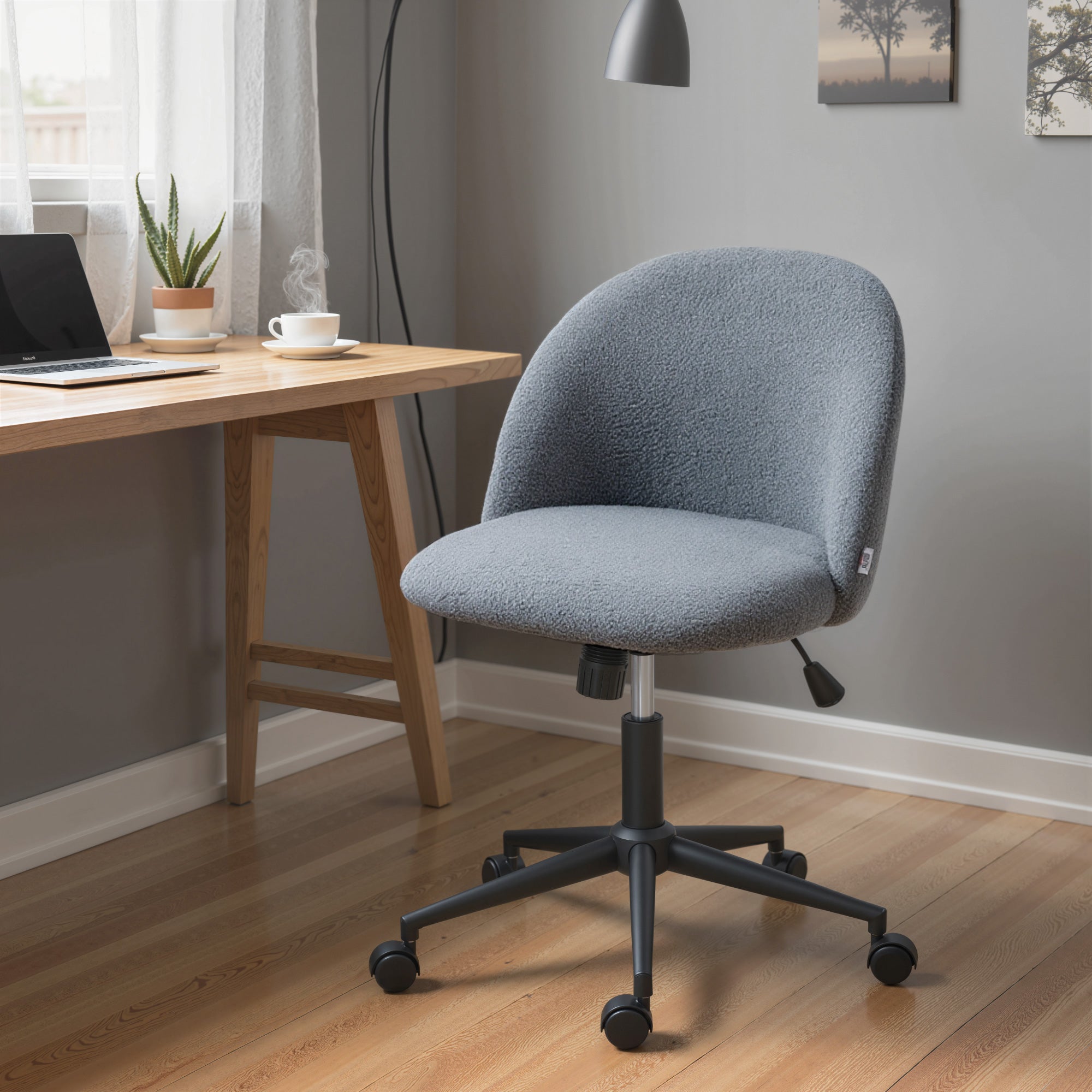 HOMCOM Teddy Fleece Office Chair with Wheels - Grey 