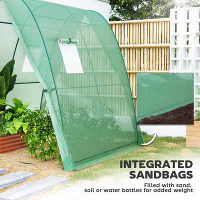 Outsunny Polytunnel Greenhouse with Sandbags, Walk-In Tunnel Green House with 2 Doors and Screen Windows, 1.8 x 1.8 x 2m, Green 