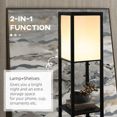 HOMCOM Modern Shelf Floor Lamp with Dual Ambient Light, Standing Lamp Living Room, Bedroom, 156cm, Black 