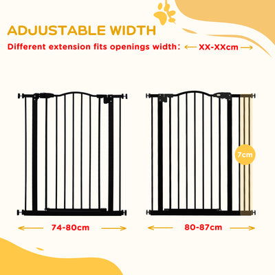 PawHut Metal Pet Safety Gate Dog Gate Folding Fence 74-87cm, Black 