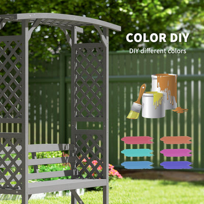 Outsunny Garden Bench, Wooden Garden Arbour with Seat for Vines/Climbing Plants, Grey 