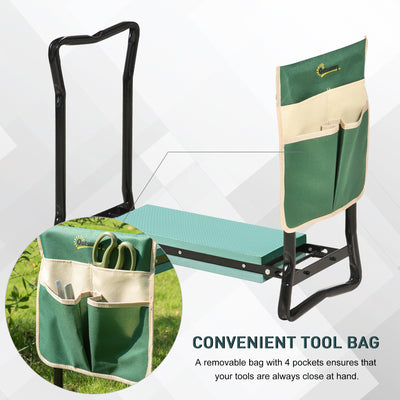 Outsunny Steel Frame Padded Garden Kneeler, with Tool Bag - Green 