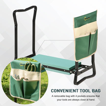 Outsunny Steel Frame Padded Garden Kneeler, with Tool Bag - Green 