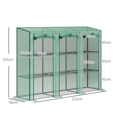Outsunny 46 x 215cm Nine-Shelf Greenhouse - Green 