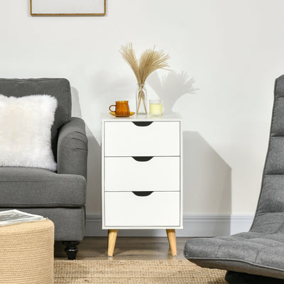 HOMCOM Set of 2 Bedside Tables, Modern Nightstand Side End Table with 3 Storage Drawers and Solid Pine Wood Legs for Bedroom Living Room Entryway, White 