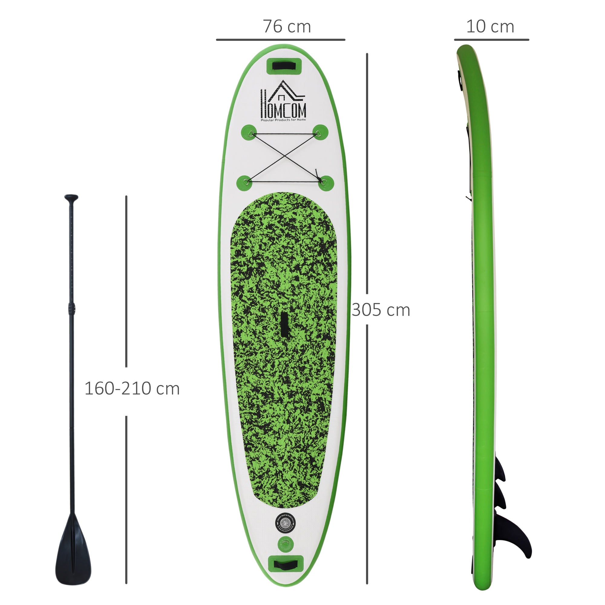 HOMCOM Inflatable Stand Up Paddle Board, 10' x 30" x 4", Non-Slip SUP, with ISUP Accessories, Hand Pump, 3 Fins, Adj Paddle for Youth Adult Beginners/Experts 
