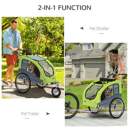 PawHut Dog Bike Trailer Pet Stroller Cart Carrier for Bicycle 360° Rotatable with Reflectors 3 Wheels Hitch Coupler Push/ Pull/ Brake Water Resistant Green 