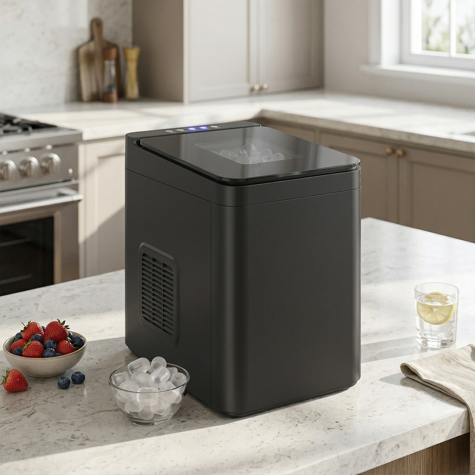 HOMCOM Countertop Ice Maker Machine Self-Cleaning Compact Ice Machine with Ice Scoop and Basket Black 