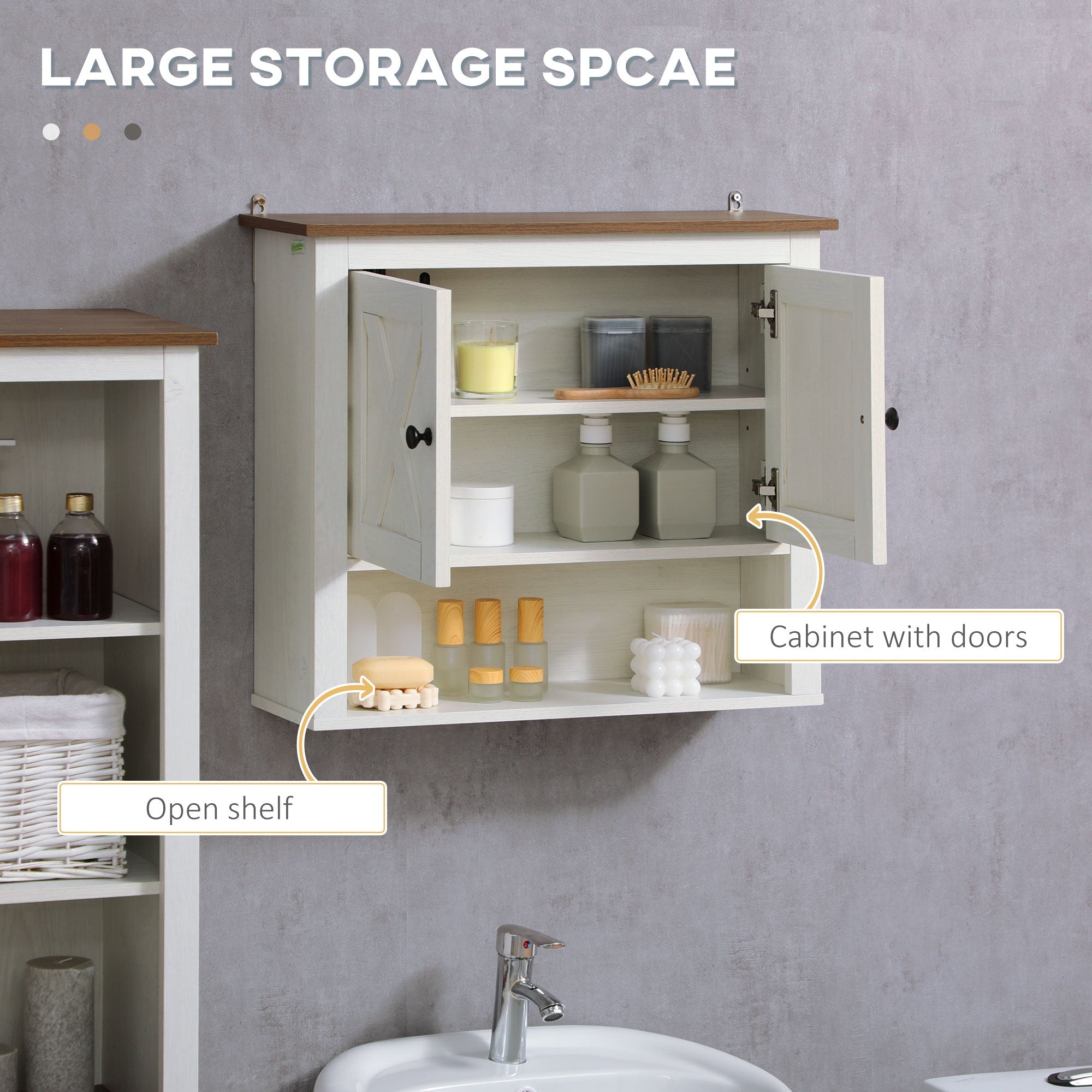 kleankin On-Wall Farmhouse Bathroom Storage Cabinet - White 