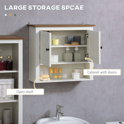 kleankin On-Wall Farmhouse Bathroom Storage Cabinet - White 