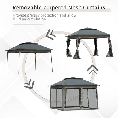 Outsunny 3 x 3(m) Pop Up Gazebo, Double-roof Garden Tent with Netting and Carry Bag, Party Event Shelter for Outdoor Patio, Dark Grey 