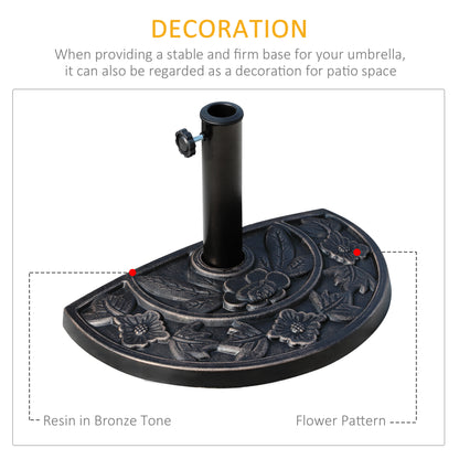 Outsunny 9kg Resin Parasol Base, Half Round Umbrella Stand with Floral Design for Garden, Outdoor, Suitable Umbrella Rod: Φ3.8cm, Φ4.8cm, Bronze Tone 