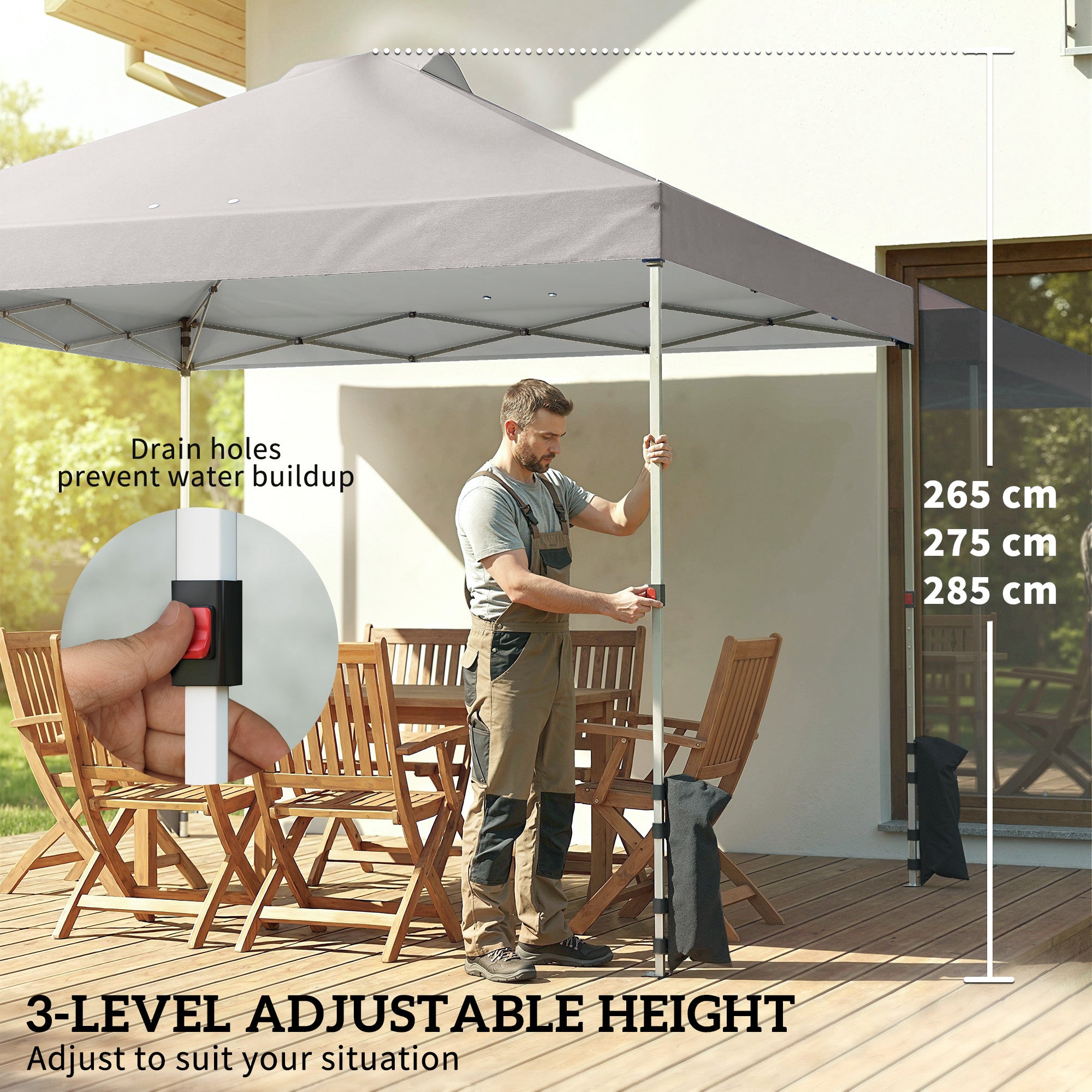 Outsunny Pop Up Gazebo Waterproof Height Adjustable Canopy with 3 Sidewalls Wheeled Bag for Parties 3 x 3 m Grey 