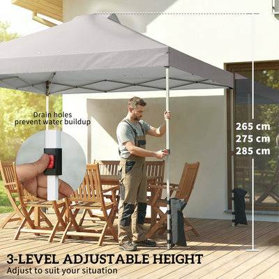 Outsunny Pop Up Gazebo Waterproof Height Adjustable Canopy with 3 Sidewalls Wheeled Bag for Parties 3 x 3 m Grey 