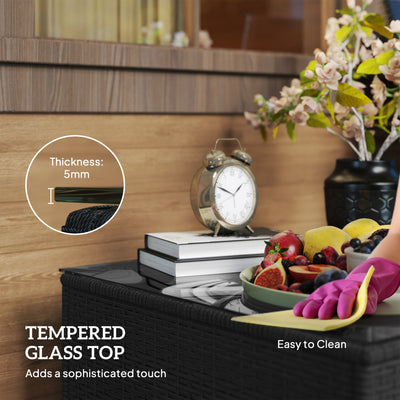 Outsunny 62 x 62cm Glass-Top Rattan Side Table - Black 