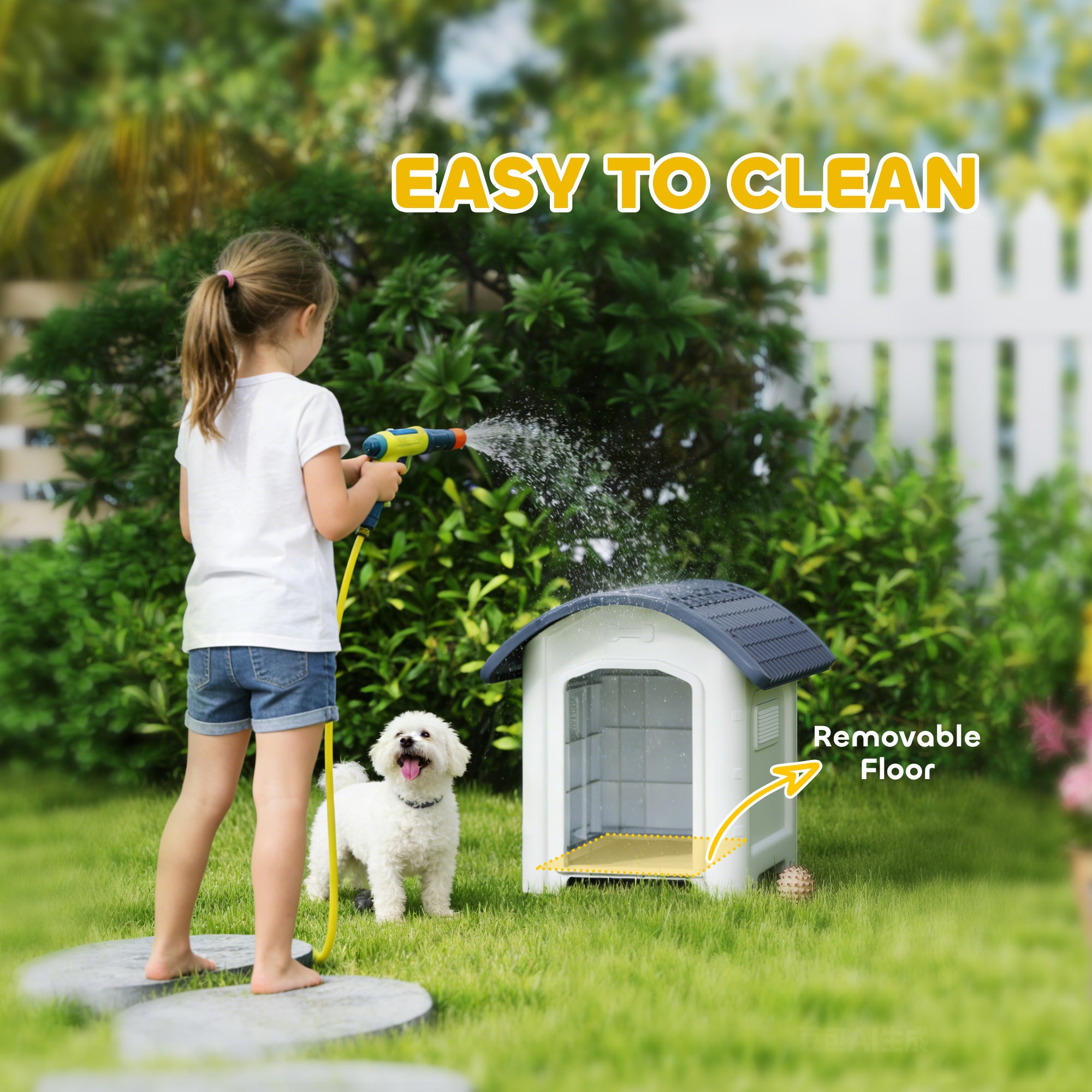PawHut Outdoor Dog Kennel, Plastic Dog House with Removable Floor, Waterproof Roof, Raised Floor, 71 x 60 x 63 cm 