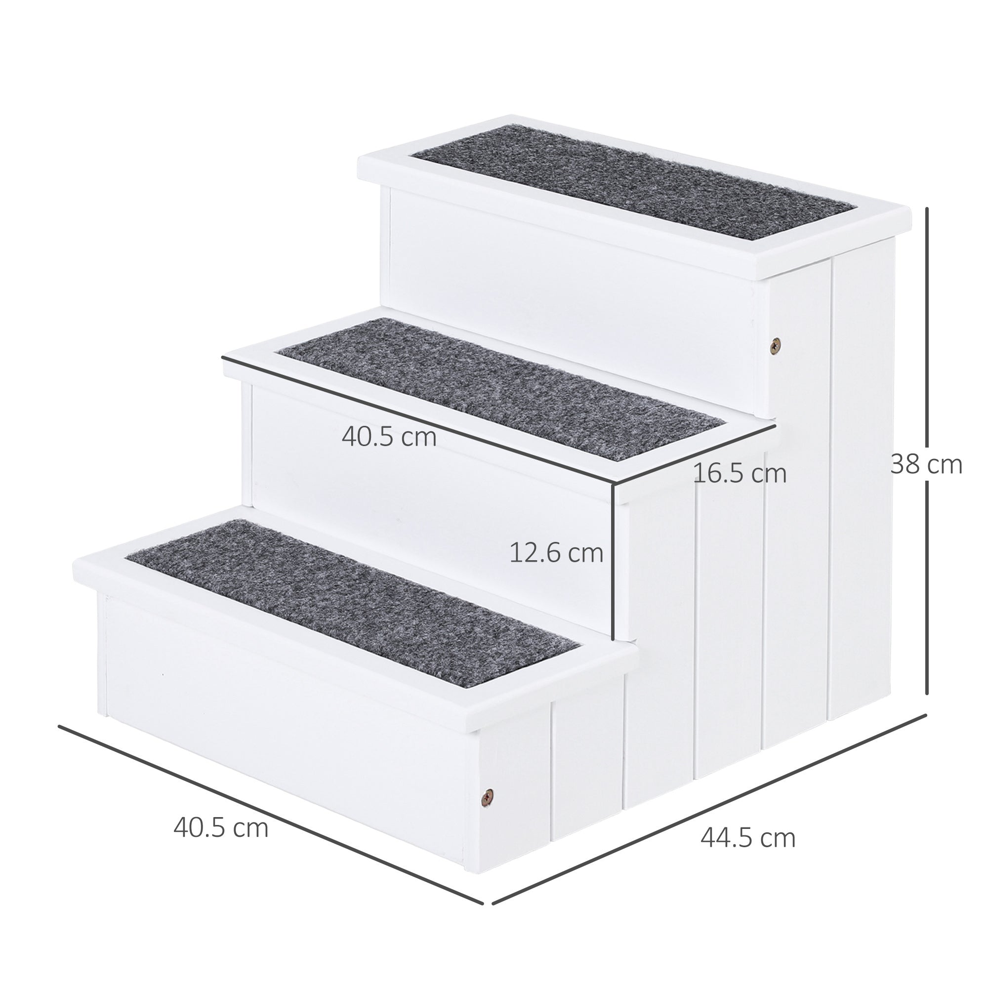 PawHut 3 Step Wooden Dog Steps Pet Stairs for Dogs, Cat Ladder for Bed Couch with Storage White 