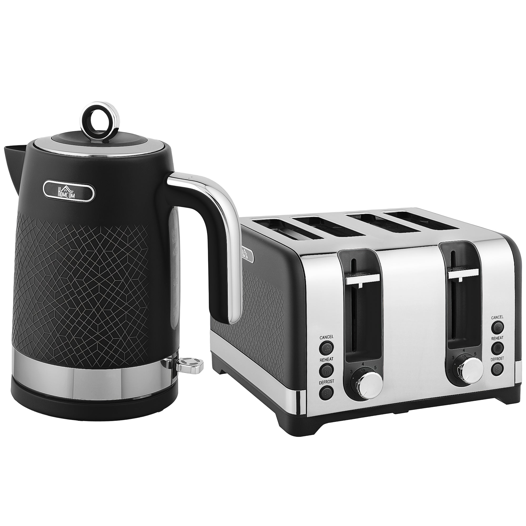 HOMCOM Sleek Textured Kettle and Four-Slice Toaster Set - Black 