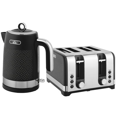 HOMCOM Sleek Textured Kettle and Four-Slice Toaster Set - Black 