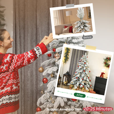 HOMCOM 6ft Super Flocked Christmas Tree - Green/White 