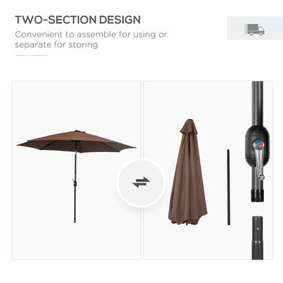Outsunny 3(m) Tilting Parasol Garden Umbrellas, Outdoor Sun Shade with 8 Ribs, Tilt and Crank Handle for Balcony, Bench, Garden, Coffee 