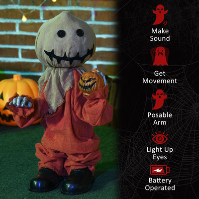 HOMCOM 77cm Halloween Scarecrow Decoration, Outdoor Activated Prop with Light Up Eyes, Sound Activated 
