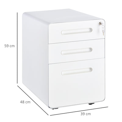 Vinsetto Lockable File Cabinet with 3 Drawers, Vertical Office Drawer for A4, Letter, Legal Size, Anti-tilt Design, Pre-Assembled Body, White 