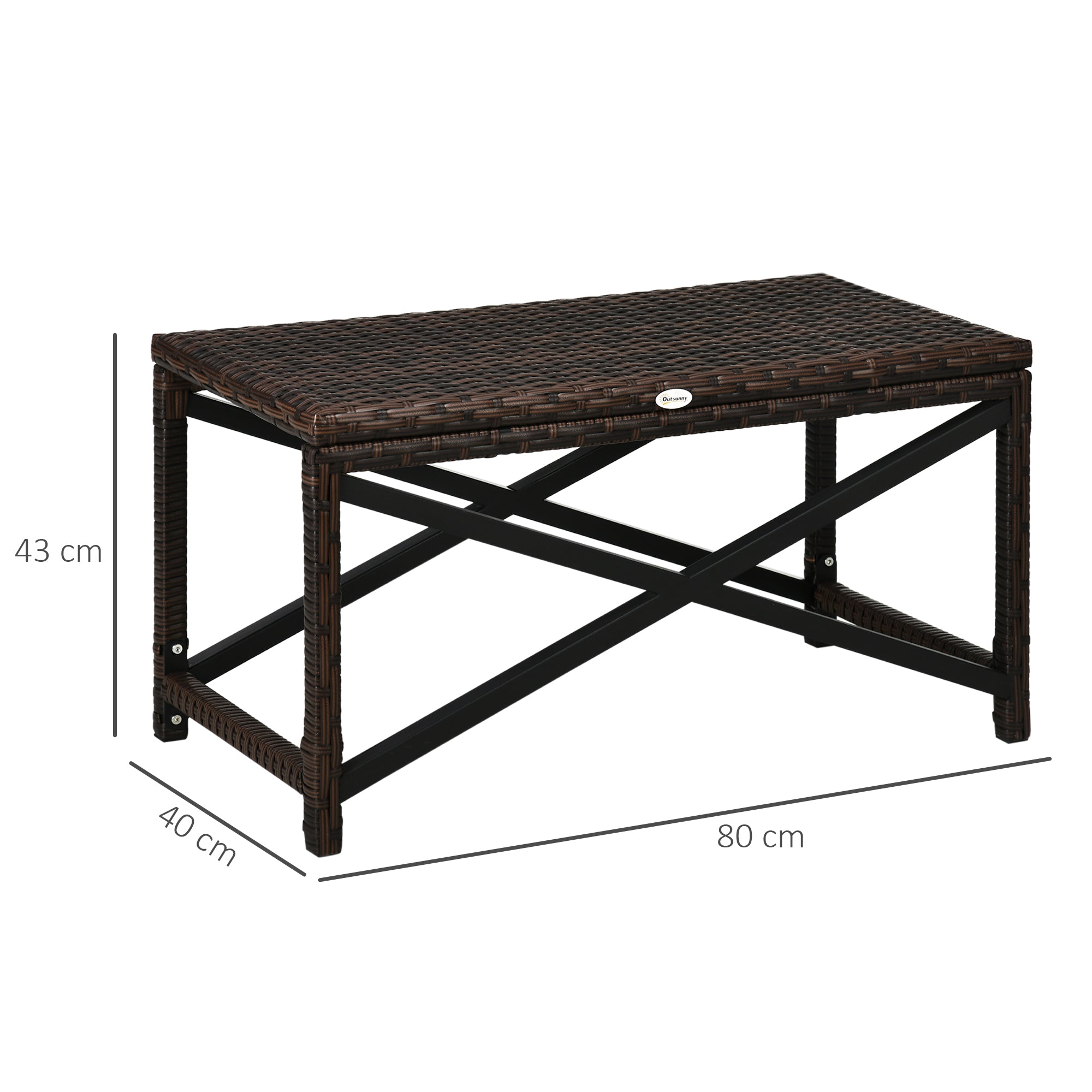 Outsunny PE Rattan Garden Side Table, Outdoor Coffee Table with X-Shape Frame, Mixed Brown 