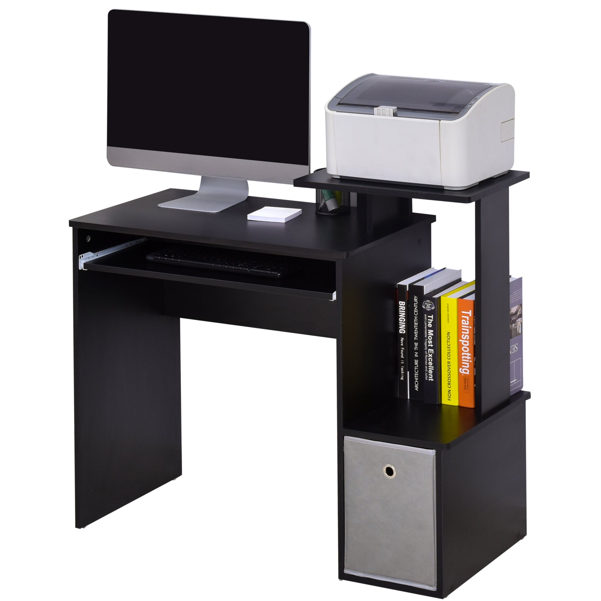 HOMCOM Computer Desk with Sliding Keyboard Tray Storage Drawer Shelf Home Office Workstation Black 