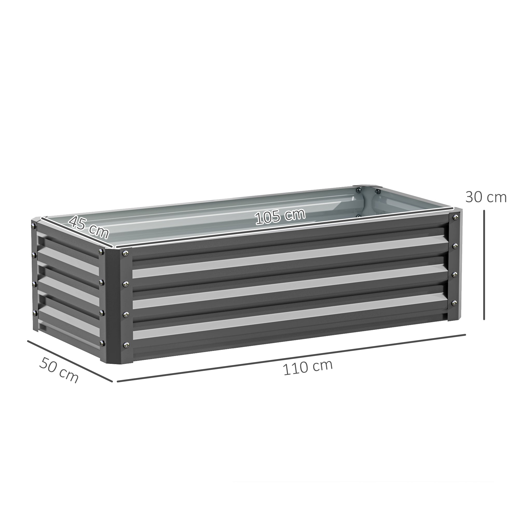 Outsunny Set of Two 110 x 50cm Steel Planter Boxes -  Light Grey 
