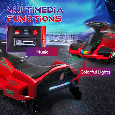 HOMCOM 12V Kids Electric Go Kart with Music, LED Lights, Slow Start, Red 
