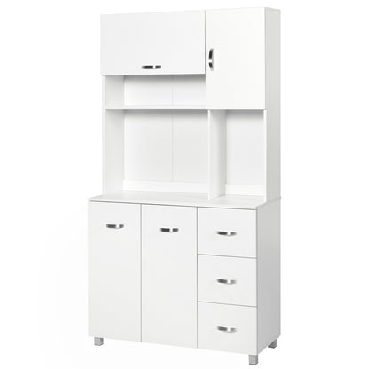 HOMCOM Kitchen Cupboard, 183cm Tall Storage Cabinet with Countertop, Sideboard with 3 Drawers, 4 Doors and Open Shelves, 100W x 39.5D x 183.5H cm, White 