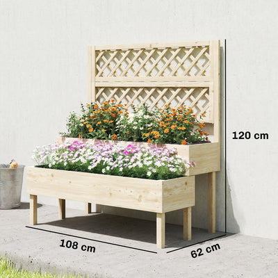Outsunny Raised Garden Bed 2-Tier Stepped Design Planter Box with Trellis for Climbing Plants 108x62x120 cm 