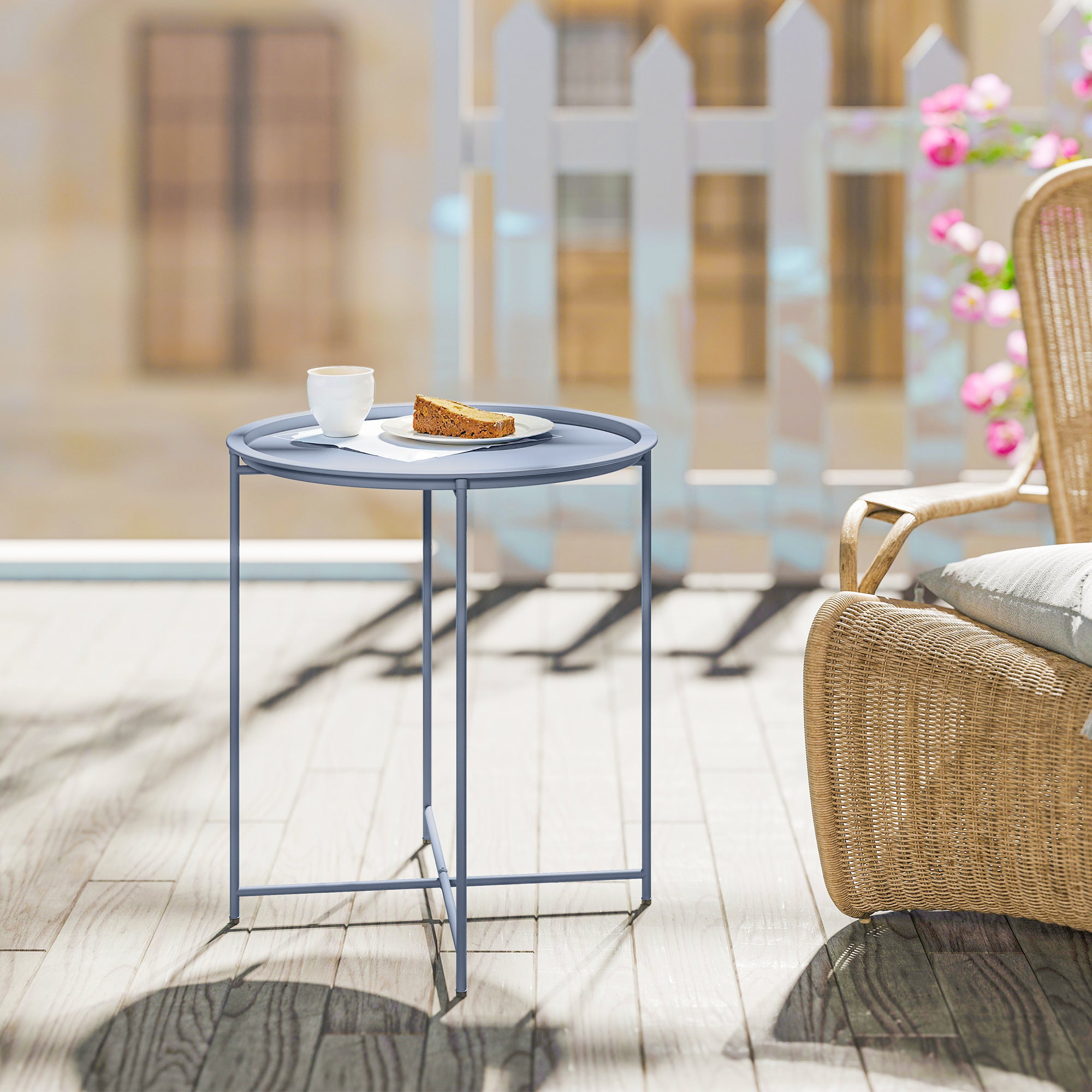 Outsunny Steel Removable Tray Top Garden Table - Blue Grey 