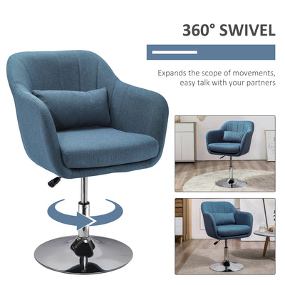 HOMCOM Swivel Linen Fabric Accent Chair for Living Room Contemporary Vanity Armchair with Adjustable Height Thick Cushion Lumbar Support Armrest for Bedroom Office Blue 