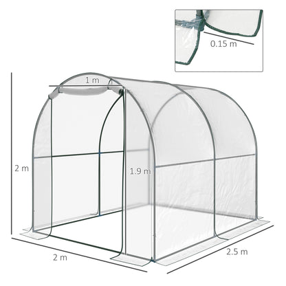 Outsunny Walk-in Polytunnel Greenhouse with Roll-up Door Transparent Tunnel Greenhouse with Steel Frame and PVC Cover, 2.5 x 2m 