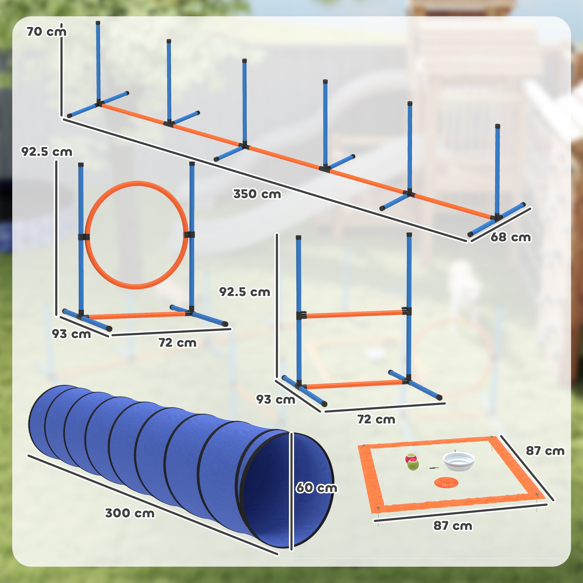 PawHut Dog Agility Equipment, 8PCS Agility Training Set with Tunnel, Weave Poles, Adjustable Hurdles, Jump Ring 