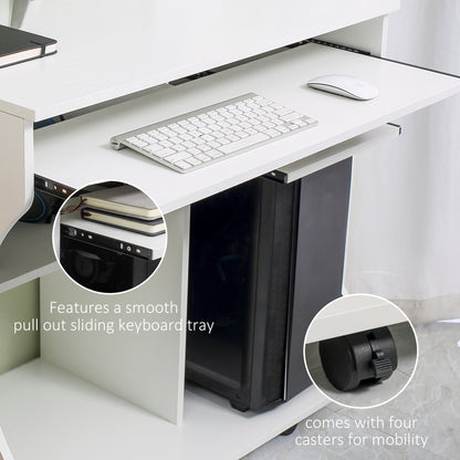 HOMCOM Multi-Storage Compact Work Desk, with Wheels - White 
