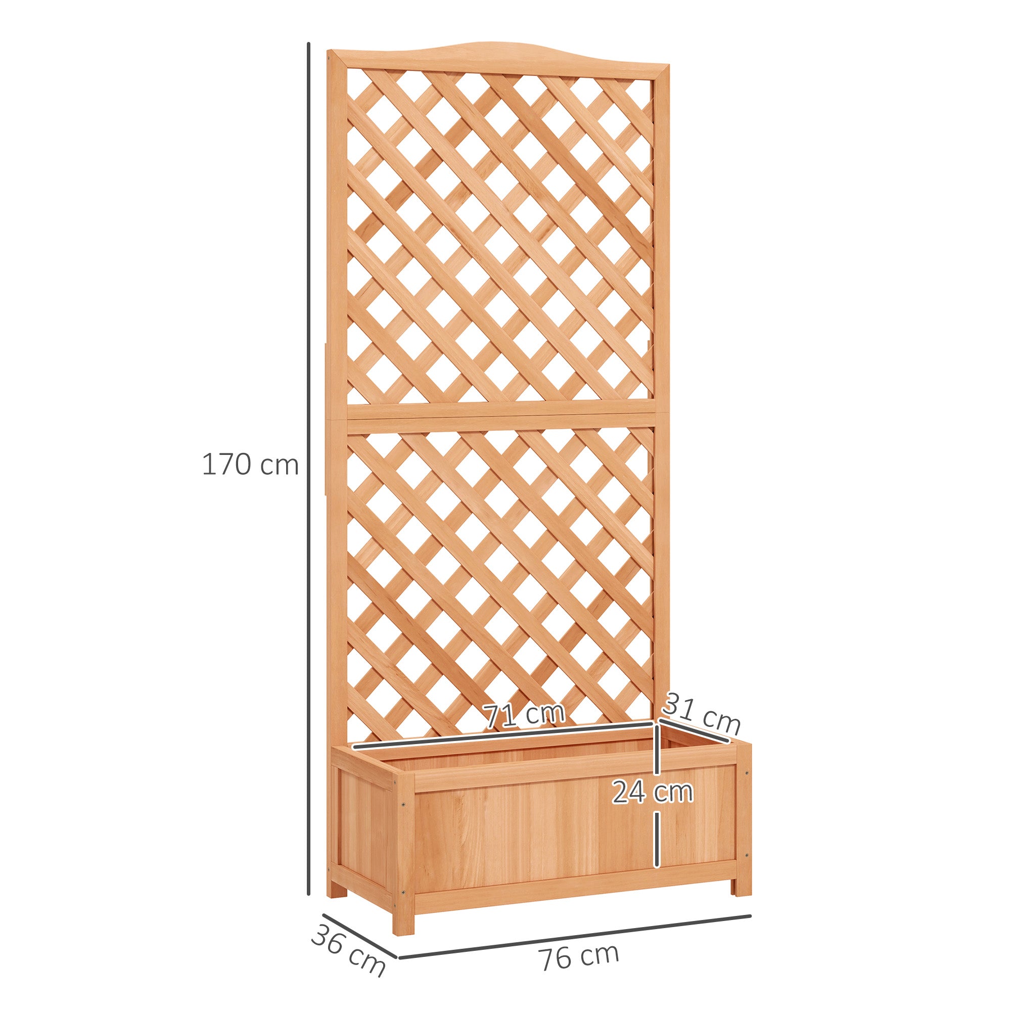 Outsunny Wooden Planter with Trellis, Freestanding Raised Bed for Garden with Lattice, Outdoor Planter Box for Climbing Plants, Vines, Flowers, 76 x 36 x 170 cm, Natural 