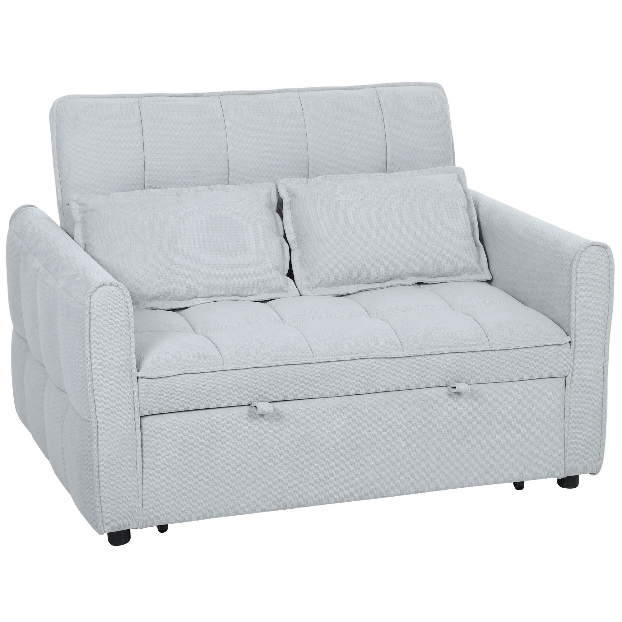 HOMCOM 2 Seater Sofa Bed, 3-in-1 Convertible Sleeper Sofa with Click-clack Adjustable Backrest and 2 Pillows, Light Grey 