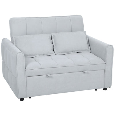 HOMCOM 2 Seater Sofa Bed, 3-in-1 Convertible Sleeper Sofa with Click-clack Adjustable Backrest and 2 Pillows, Light Grey 