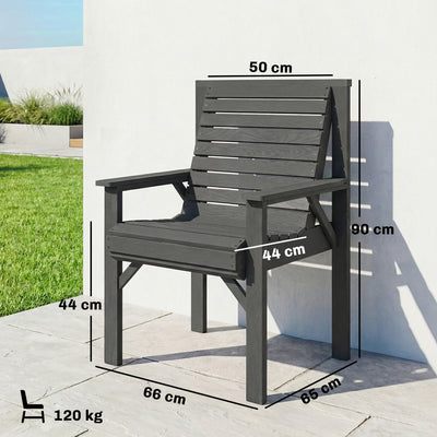Outsunny Wooden Garden Dining Chair, Outdoor Chair Garden Armchair with Curved Seat and Wide Armrests, Grey Embossed Finish 