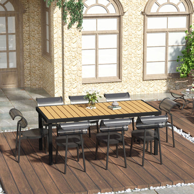 Outsunny Aluminium Outdoor Garden Dining Table for 8 People, Faux Wood Top, for Garden, Patio, 190 x 90 x 74 cm, Natural 