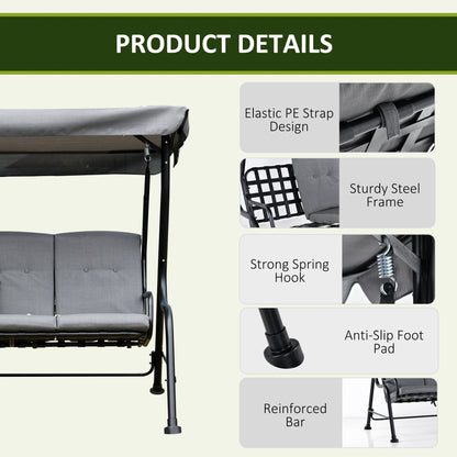 Outsunny Outdoor 3-person Metal Porch Swing Chair Bench, Grey 
