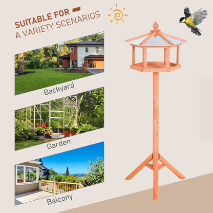 PawHut Wooden Bird Table Free Standing Feeder Garden Sheltered Feeding Station Parrot Stand Birdhouse Φ40x113cm 